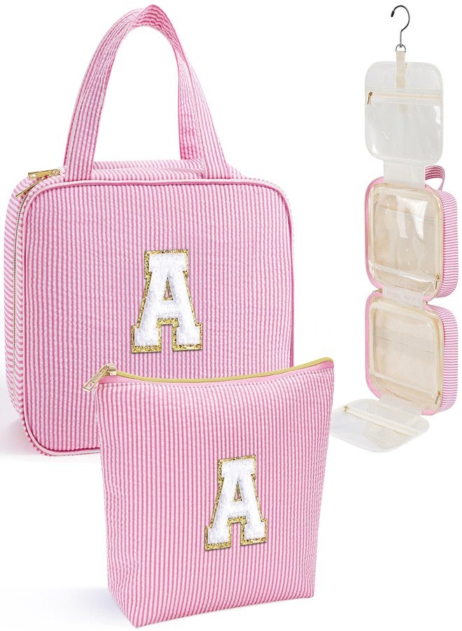 YOOLIFE Initial Hanging Toiletry Bag for Teen Girl - Birthday Gifts for 11 12 13 14 15 16 17 18 19 Year Old Girls, Travel Toiletry Bag Gifts for Mom Daughter Sister Friends, Letter A, Pink - Image 1